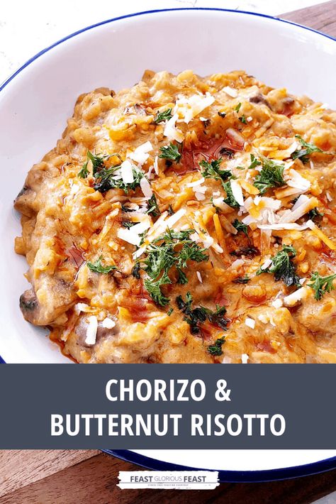 Chorizo Risotto Recipes, Recipe For Risotto, Gluten Free Risotto, Winter Risotto Recipes, Risotto Chorizo, Baked Risotto Recipes, Vegetable Risotto Recipes, Chorizo Recipes Dinner, Butternut Risotto