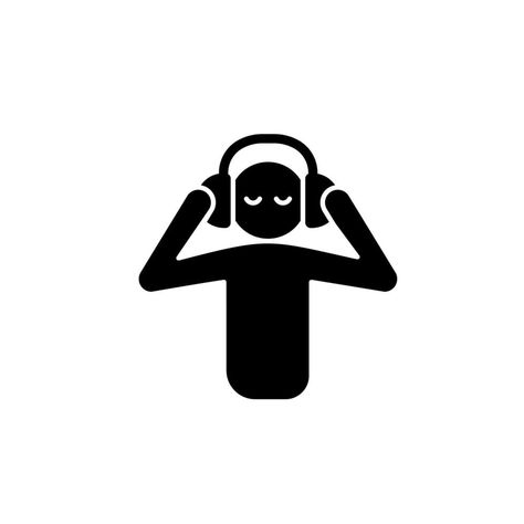 Listen to music black glyph icon. Person listening music with headphones. Human taking break from work. Getting pleasure from music. Silhouette symbol on white space. Vector isolated illustration Black And White Music Icon, Listening To Music Icon, Listening To Music Illustration, Person With Headphones, Listing To Music, Headphones Icon, Music Profile, El Elyon, Music With Headphones