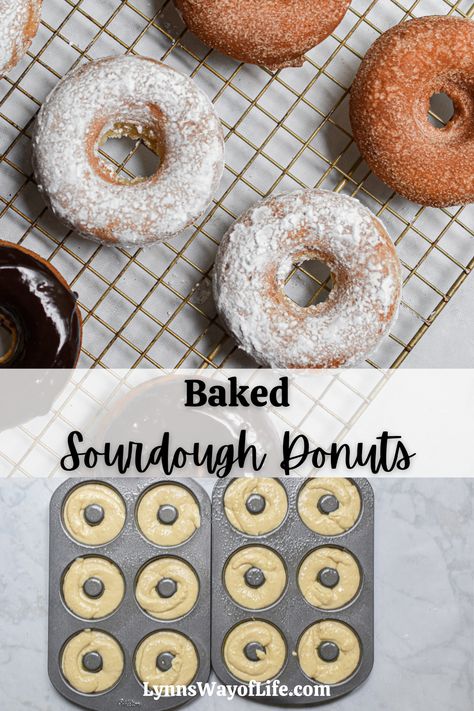 Baked Sourdough Donuts are an easy and delicious treat to have on a slow weekend morning. Add them to any brunch table for a special and delicious donut treat! Sourdough Discard Donuts Recipe, Sourdough Discard Doughnuts Baked, Sourdough Discard Doughnut Recipe, Sourdough Doughnut Recipe, Sourdough Donut Recipe, Cake Donuts Baked, Baked Doughnut Recipes, Donut Calories, Cake Donuts Recipe