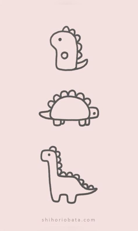 Inspo Easy Drawing, Simple Cute Dinasour Drawing, Simple Doodles Dinosaur, Cute Simple Drawing Ideas Sketches, Cute Drawings Of Dinosaurs, Drawing Ideas Easy Doodles Animals, Cute Drawings To Draw Easy, Cute Doodles Dinosaur, Drawing Cute Animals Easy