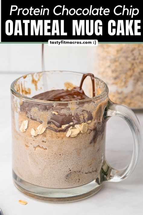 Easy 3-Minute Oatmeal Mug Cake (Protein Recipe) | Tasty Fit Macros Protein Mug Cake Microwave, Oatmeal Mug Cake, Easy Protein Powder Recipes, Protein Cake Pops, Protein Powder Muffins, Macros Recipes, Protein Powder Cookies, 30g Of Protein, Protein Powder Smoothie