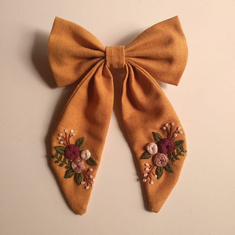 Linen Hair Accessories, Hand Embroidery Hair Bow, Embroidery Hair Accessories, Embroidery Bows Hair Clips, Embroidered Hair Bow, Embroidered Barrette, Embroidery Hair Bow, Embroidered Hair Accessories, Stylish Watches For Girls