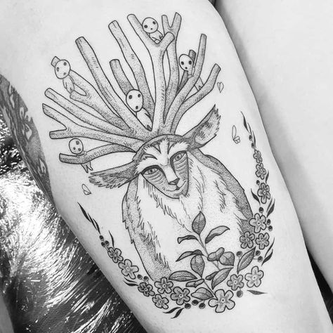 Top 53 Best Princess Mononoke Tattoo Ideas - [2020 Inspiration Guide] Princess Mononoke Tattoo, Studio Ghibli Tattoo, Spirit Tattoo, Ghibli Tattoo, Princess Tattoo, Forest Tattoos, Tattoo Project, Forest Spirit, Princess Mononoke