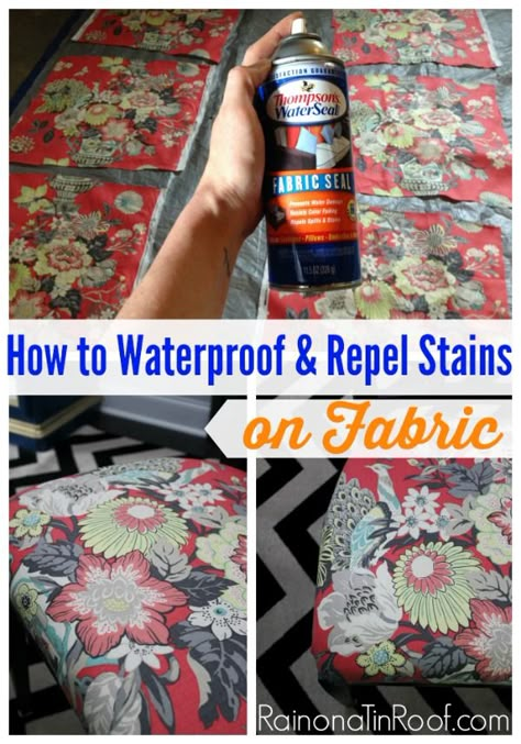 How to Waterproof and Repel Stains on Fabric via RainonaTinRoof.com #waterproof #repelstains Housework Hacks, Reupholstered Chairs, White Slipcovers, Fabric Stains, Blogger Home, Cleaning Ideas, Redo Furniture, Diy Cleaning Products, Household Tips