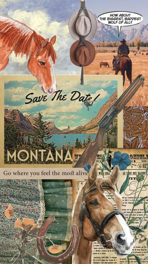 Vintage Country Aesthetic Wallpaper, Montana Aesthetic Wallpaper, Cowboy Wallpaper Country, Western Americana Aesthetic, Country Music Collage, Western Collage Wallpaper, Wallpapers Western, Vintage Country Aesthetic, Montana Wallpaper