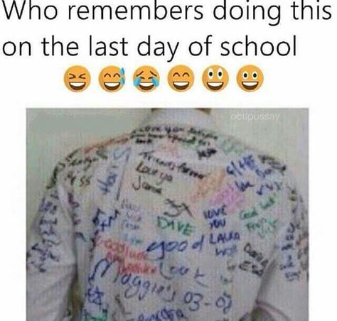 Childhood memories, shirt signing on the last day of school. Growing Up British, Right In The Childhood, Black Memes, Childhood Memories 2000, 2000s Nostalgia, 90s Childhood, 90s Nostalgia, Last Day Of School, 90s Kids