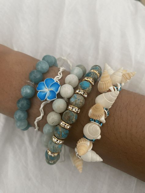 The Summer Blues Stack is the perfect accessory for this summer. Each bracelet is sold separately for $12. Stack Bracelets Beaded, Blue Accessories Aesthetic, Pretty Stacks, Summer Bracelet Stack, Summer Jewlery, Stacked Beaded Bracelets, Gold Bracelets Stacked, Jewelry Hacks, Summer Products