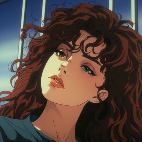 1980s anime screenshot, a beautiful woman with long curly hair Hair Avatar, 1980s Anime, Anime Curly Hair, Curly Hair Cartoon, Curly Hair Drawing, Cute Curly Hairstyles, Arte Sketchbook, Anime Hair, Digital Art Anime