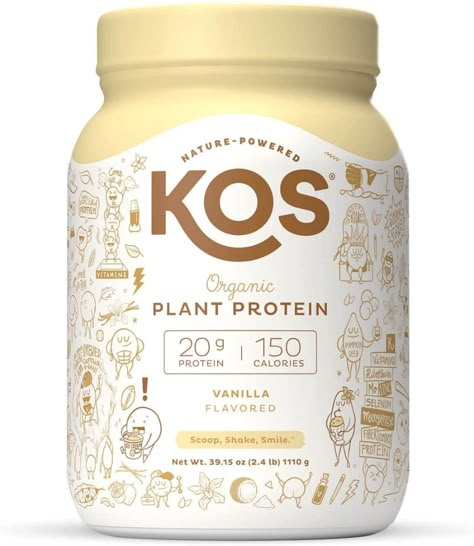 Best Vanilla Protein Powder, Kos Protein Powder, Vanilla Packaging, Protein Powder Packaging, Organic Sweets, Protein Powder Vanilla, Beverage Label, Organic Protein Powder, Plant Protein Powder