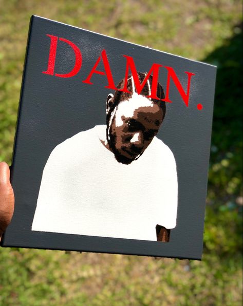 Album Canvas Painting, Album Painting Ideas, Kendrick Lamar Painting Easy, Painting Album Covers, Painted Album Covers On Canvas, Album Cover Paintings On Canvas Easy, Canvas Album Cover Painting, Diy Album Covers, Canvas Painting Album Covers