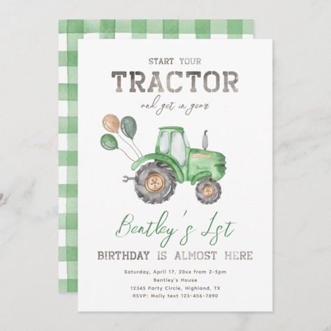 Tractor Birthday Invitations, Tractor Birthday Party, Tractor Party, Farm Themed Birthday Party, Second Birthday Ideas, Tractor Birthday, 1st Birthday Party Invitations, 1st Birthday Themes, 2nd Birthday Party Themes