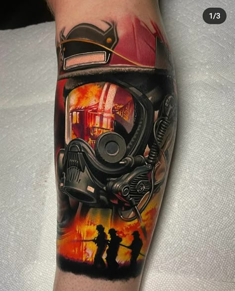 Firefighter Tattoo Sleeve, Dave Tattoo, Fireman Tattoo, Lioness And Cub Tattoo, Fighter Tattoo, Firefighter Tattoo, Fire Fighter Tattoos, Patriotic Tattoos, Wolf Tattoo Sleeve