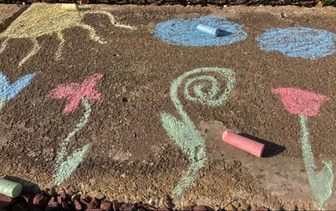 Sidewalk Chalk Aesthetic, Sidewalk Aesthetic, Chalk Art Sidewalk, Chalk Flowers, Comforting Images, Nostalgia Toys, Friends Book, Portfolio Project, Banana Milkshake