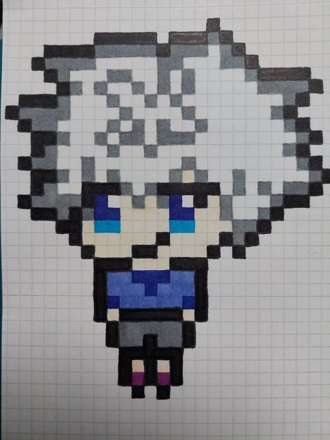 Crochet Hunter X Hunter, Hunter Hunter Pixel Art, Hxh Pixel Art, Hunter X Hunter Pixel Art, Hunter X Hunter Killua, Cardboard Ideas, Pixel Grid, Art Pixel, Killua Zoldyck