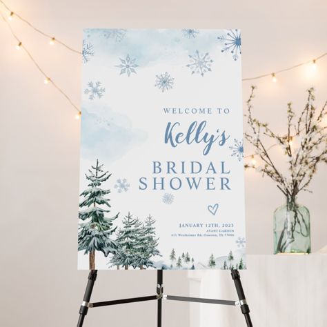 Bridal shower welcome sign, blue winter wonderland foam board Winter 1st Birthday, Winter Wonderland Birthday Party, Winter Wonderland Birthday, Snowflake Baby Shower, Winter Wonderland Baby Shower, Pink Snow, Winter Wonderland Party, Bridal Shower Welcome Sign, Shower Welcome Sign