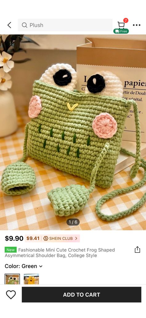 Frog Bag Crochet, Cute Crochet Frog, Frog Bag, Crochet Book Cover, Frog Crochet, Bag College, Crochet Jewelry Patterns, Crochet Frog, Mini Cute