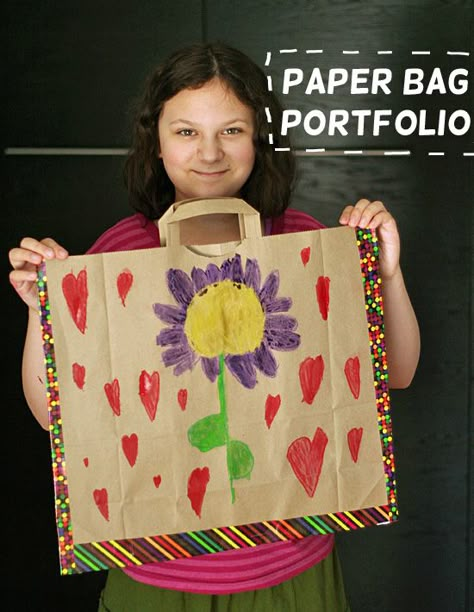 Storing art in a paper bag portfolio Paper Bag Art, Art Classroom Management, Elementary Art Rooms, Paper Bag Crafts, Portfolio Ideas, Art Curriculum, Bag Art, Elementary Art Projects, Kindergarten Art