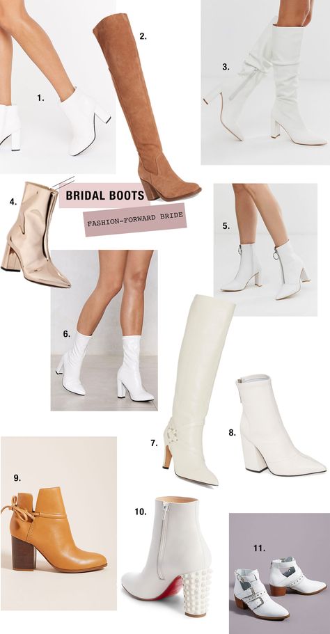 bridal boots for the fashion-forward bride Winter Wedding Shoes The Bride, Boots Bride, Bride Boots, Boots Wedding, Bohemian Style Gown, Types Of Gowns, Beautiful Wedding Shoes, Traditional Gowns, Bridal Boots