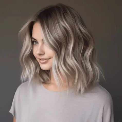 Ash Blonde Bob Hairstyles, Waves Lob Hair, Lob Haircut Silver Hair, Lob Haircut 2024, Icy Lob Haircut, Fine Hair Lob, Ash Blonde Lob, Lob 2024, Lob Haircut Fine Hair 2024