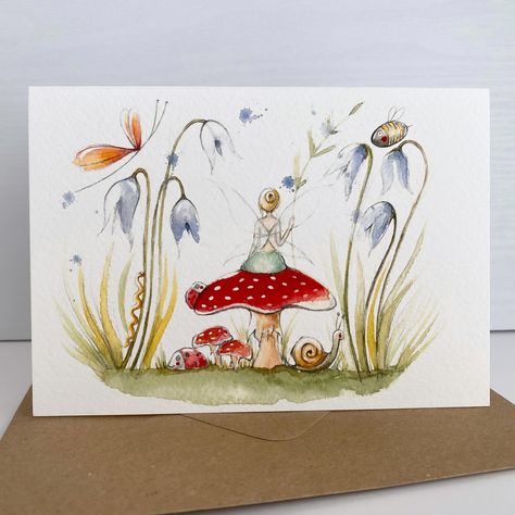 This fairy and toadstool illustration is now available in my Etsy shop on fine art paper size A6 - perfect for popping into a frame. The square version on hammered card is also still available too 🍄🍄. #thesketchydormouse #fairycore #fairy #toadstool #art #artcard #artcards #fineartprints #fineartprint #greetingscards #greetingscarddesign #whimsicalart #watercolour #watercolourart #illustration #watercolourillustration #etsy Toadstool Art, Granddaughters Birthday, Bee Birthday Cards, Woodland Animal Art, Birthday Card For Her, Fairy Illustration, Landscape Horizontal, Whimsical Fairy, Watercolour Illustration