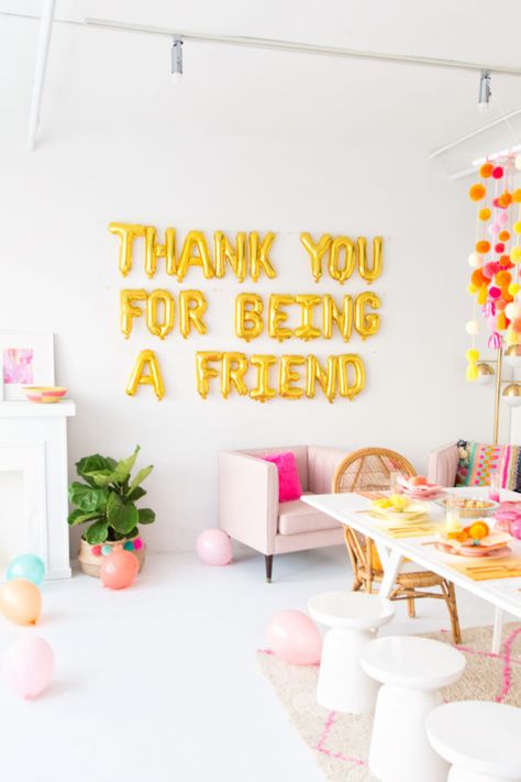 Thank You For Being A Friend: A Pom Pom Filled Friendsgiving Golden Girls Birthday Party, Brunch Friends, Golden Girls Theme, Golden Girls Party, Friendsgiving Decorations, Golden Birthday Parties, Friends Giving, Thank You Party, Girls Brunch