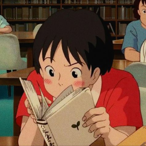 Studio Ghibli Reading, Cartoon Characters Reading Books, Ghibli Study, Aesthetic Book Pfp, Studying Girl, Chihiro Y Haku, Ghibli Artwork, Cute Disney Pictures, Studio Ghibli Movies