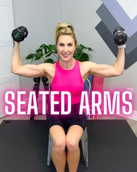 Heidi Neal • Home Workouts • Instructor Training on Instagram: "Picture your arms as the STRONGEST in the office after this SHOULDER BICEP TRICEP series 💥 Take a seat 🪑 👍 You can sit OR stand - sitting isn’t necessarily easier because you have to rely more on your core when seated - who doesn’t want MORE CORE? ▶️ Move for 10 reps 🔁 3 rounds ⭐️Want a FULL week plan of workouts? Type “WEEK” below ⬇️ & I’ll send you a week to try my workouts 🆓 💗 To Teach 💗 To Share Heidi" Seated Arm Workout, Upper Arm Exercises, Bicep And Tricep Workout, Arm Toning Exercises, Seated Exercises, Arm Workout Women, Full Body Stretch, Dumbell Workout, Arm Exercises