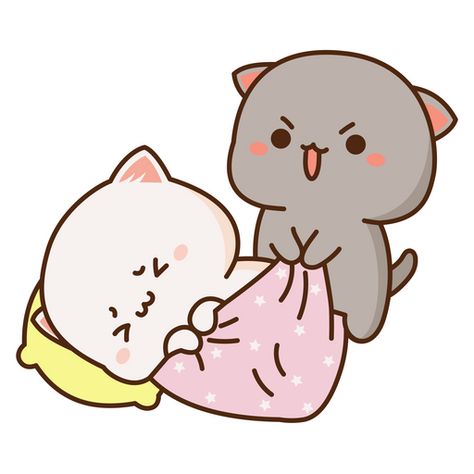 The pretty fluffy Mochi Mochi Peach Cat is wrapped in a warm blanket and sleeps cute while her friend tries to wake her up. Let's enjoy this beautiful couple of kittens with the cute sticker Mochi... Mochi Peach Cat, Peach Cat, Walpapers Cute, Chibi Cat, Cute Bunny Cartoon, Cute Bear Drawings, Images Kawaii, Cute Kawaii Animals, Cute Cartoon Images