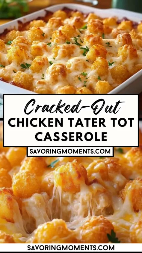 Cracked Out Chicken, Frozen Tater Tots, Tater Tot Casserole Recipe, Chicken Tater Tot Casserole, Cracked Out, Can Chicken Recipes, Tater Tot Casserole Recipes, Tot Casserole, Cheesy Casserole