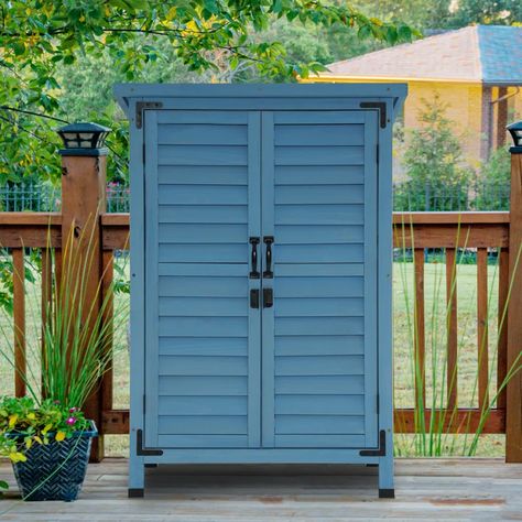 MCombo 24.6 in. W x 18 in. D Solid Wood Vertical Tool Shed & Reviews | Wayfair Small Outdoor Storage Cabinet, Small Wood Shed, Outdoor Wood Storage, Small Outdoor Storage, Messy Garden, Cold Frame Gardening, Small Garden Shed, Wood Storage Cabinet, Garden Wood