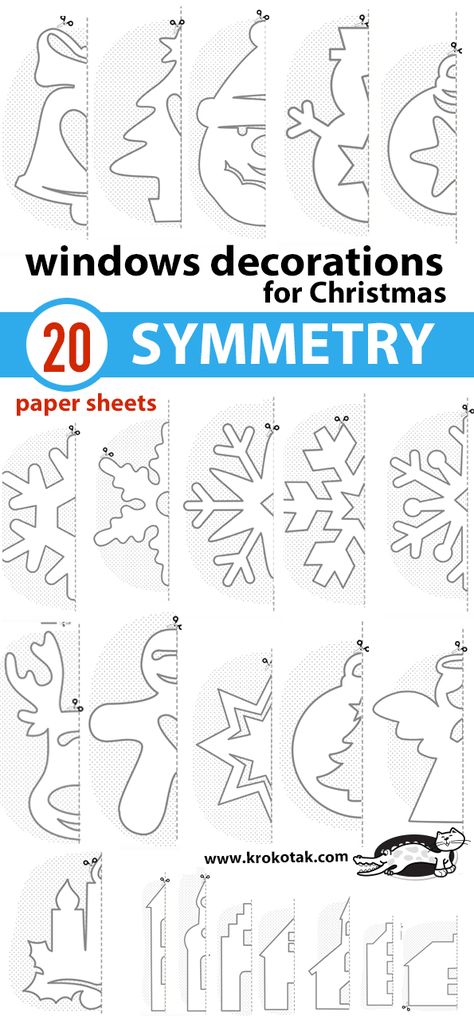 krokotak | Windows decorations for Christmas / Cut-Away SYMMETRICAL SHAPES Christmas Window Stencils, Diy Christmas Window, Symmetrical Shapes, Christmas Window Decoration, Window Crafts, Decorations For Christmas, Christmas Window Display, Paper Christmas Decorations, Christmas Cards Kids