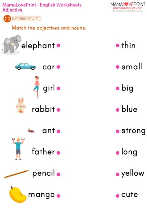 MamaLovePrint . Grade 1 English Worksheets . Basic Grammar (Adjectives) PDF Free Download Descriptive Adjectives Worksheets, Adjectives Worksheet For Grade 1, Description Prompts, Grade 1 English Worksheets, Adjectives For Kids, Adjectives Grammar, Adjectives Worksheet, Adjective Words, Alphabet Activities Kindergarten