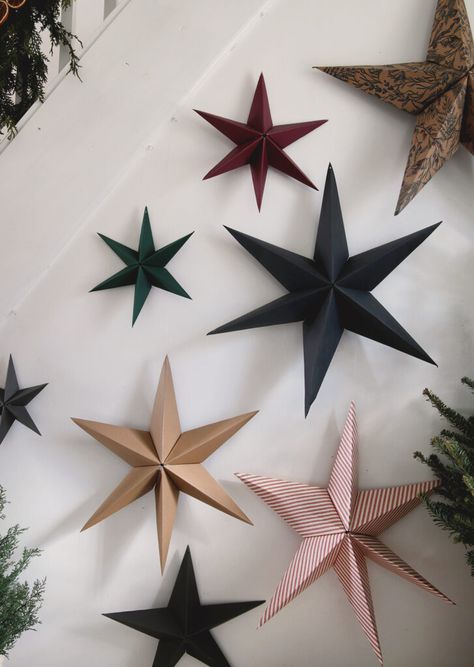 Learn how to make these easy 3D paper stars! Just a few supplies needed and you can have beautiful paper stars to decorate with in a few minutes! #diy #crafts #paperstars Origami Stars Christmas, Stars From Paper Bags, Paper Stars Diy Easy 3d Snowflakes, Paper 3d Stars Diy, Ikea Paper Stars, 3d Paper Star Template, How To Make Paper Snowflakes For Kids, How To Make A 3d Paper Star, 3d Paper Christmas Decorations