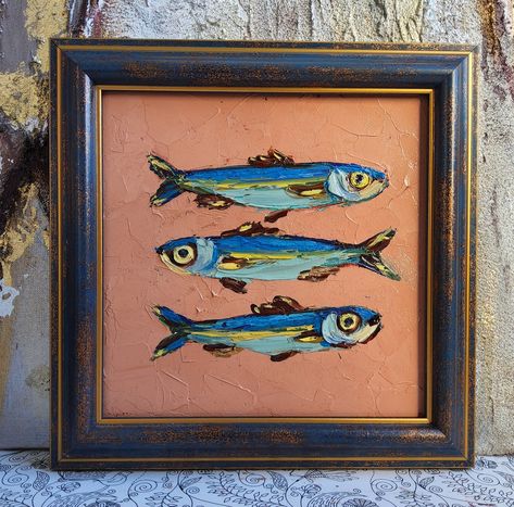 Sardine Painting Fish Original Art 6x6 Kitchen Wall Art Sardines Small Oil Painting Miniature French Country Kitchen Art Tatiankoart - Etsy UK Sardine Painting, Sardine Fish, Painting Fish, Idea Box, French Country Kitchen, Impasto Painting, Painting Still Life, Fish Painting, Handmade Oil