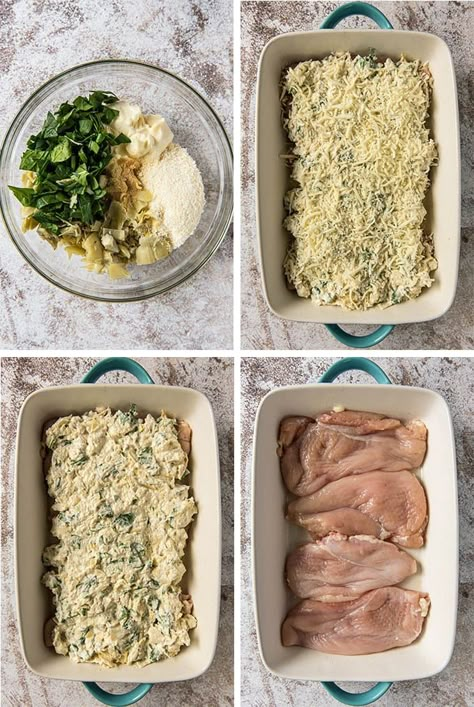 Creamy Spinach Artichoke Dip, Weeknight Chicken Dinner, Easy Weeknight Chicken, Grilled Salmon Salad, Simple Spinach Salad, Baked Chicken Breasts, Weeknight Chicken, Juicy Baked Chicken, Spinach Artichoke Chicken