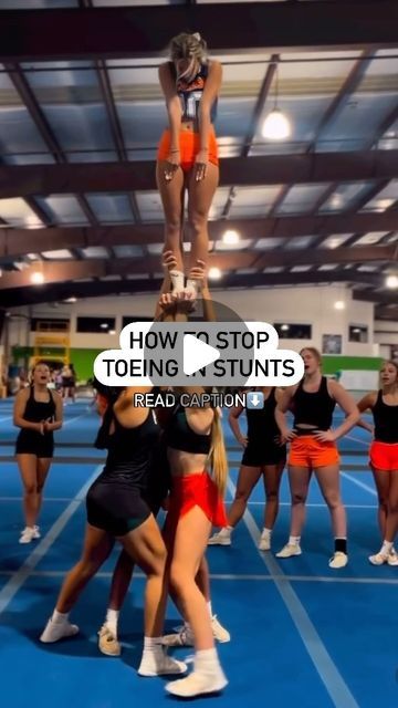 Deryn | THE CHEER KIN on Instagram: "Tips to help prevent toeing in stunts👇

⭐️Strengthen the muscles on the front of your shin so you can hold your foot in the correct position more easily. One way to do this is to stand on the edge of a step, with your heels on the step and your toes off. Point your toes until your feet angle downward and your toes drop below the level of the step. Then, flex your feet as hard as you can, pulling your toes upward toward your shins. Repeat as needed. 3 sets of 10-20 reps would be a good start. 

⭐️If you go toe-heavy, try spreading your toes apart as much as you can. This can help reduce how much you toe.

⭐️In an all-girl stunt, stand with your weight mainly on the ball of your foot (with coed stunting, your weight may shift back more toward the heels d Diy Cheer Stunt Stand, Cheer Stunt Stand, Flyer Stretches, Cheer Drills, Stunt Stand, Cheer Stunts, Instagram Tips, Drills, Muscles