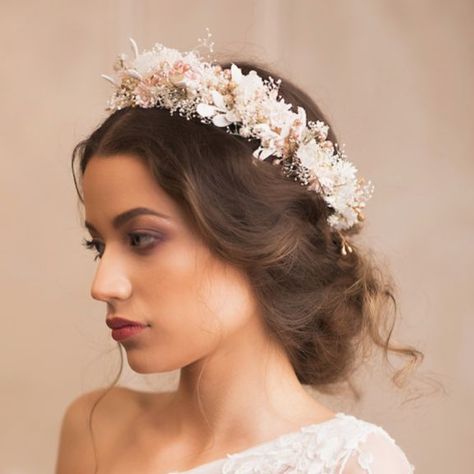 Wedding Crown Tiara, Flower Headpiece Wedding, White Flower Crown, Wedding Hairpiece, Chelsea Wedding, Dusty Blush, Rose Crown, Crown Earrings, Bride Inspiration