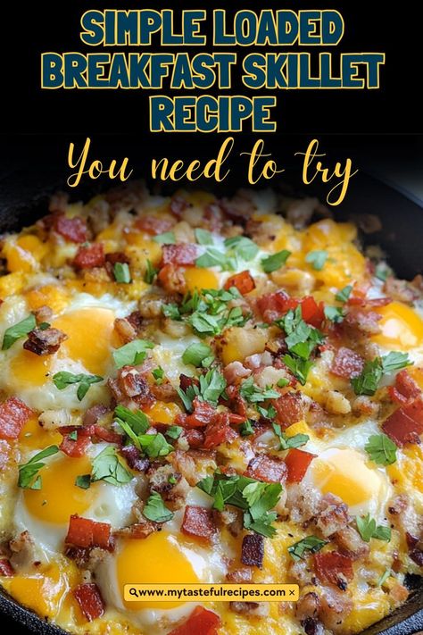 This Simple Loaded Breakfast Skillet is your new go-to for a quick and tasty breakfast! Loaded with crispy potatoes, fresh veggies, and cheesy goodness, it��’s the ultimate comfort food that’s easy to customize for your taste! Breakfast In Cast Iron Skillet, Easy Keto Skillet Meals, Healthy Electric Skillet Recipes, Hearty Breakfast Ideas Healthy, Breakfast Skillet Recipes Healthy, Hardy Breakfast Ideas, Cast Iron Skillet Recipes Breakfast, Breakfast Skillet Potatoes, Country Skillet Breakfast