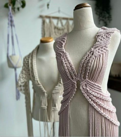 Macrame Sweater, Macrame Dresses, Macrame Fashion, Simpul Makrame, Pola Macrame, Macrame Clothes, Makramee Diy, Macrame Knots Pattern, Macrame Dress