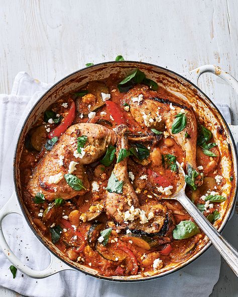 Create this simple dish of chicken and butter beans in a tomato, courgette and pepper sauce and let the flavours speak for themselves. Courgette Recipes, Snacky Foods, Butter Beans Recipe, Pepper Sauce Recipe, Boston Baked Beans, Recipes Meat, Roasted Tomato Sauce, Baked Bean Recipes, Delicious Magazine