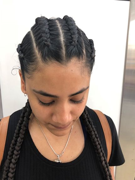 Short Braid Cornrows, 4 Jumbo Cornrow Braids, Cornrows 4 Braids, 4 Braids Hairstyle Natural Hair, Full Hair Braids, Braided Hairstyles 4 Braids, 4 Cornrows Braids Natural Hair, 4cornrow Hairstyles, Cornrows Braids White