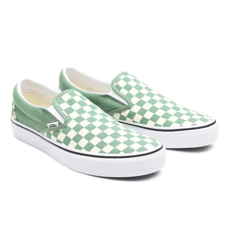 Checkerboard Classic Slip-On Shoes | Green | Vans Costom Shoes, Vans Verdes, Vans Shoes Fashion, Vans Checkered, Green Vans, Checkered Vans, Vans Checkerboard, Vans Store, Shoes Green