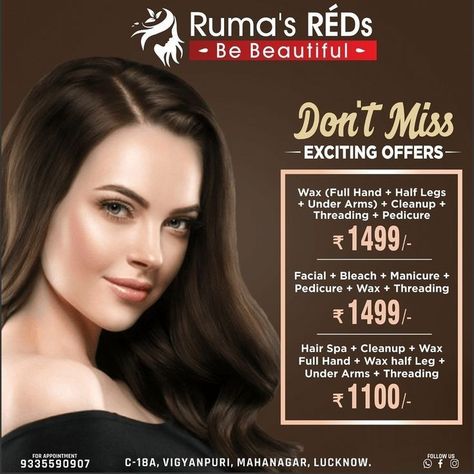 Salon Packages Ideas, Beauty Parlour Offer Poster, Parlour Ideas, Makeup Marketing, Hair Poster Design, Men Salon, Beauty Salon Price List, Hair Salon Quotes, Beauty Salon Marketing