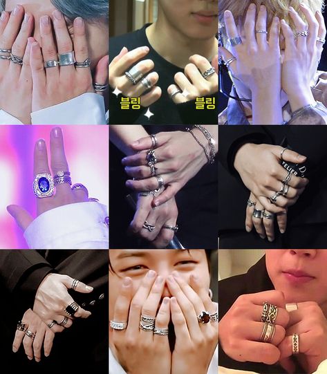 Jimin Rings Hand, Jimin Rings, Kpop Rings, Jimin Bracelet, Bts Hands, Bts Ring, Bts Bracelet, How To Wear Rings, Anime Jewelry