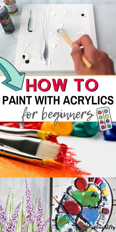 How To Use Acrylic Paint: The Ultimate Guide and Tips for Beginners. Learn the basics of acrylic paints on canvases. Find the right project to start off witg. From DIY abstract painting ideas, to a sunset, easy landscape, flowers, animals, backgrounds,trees, and more creative inspiration.Plenty of info in this art lesson for you to start painting with #painting #acrylics #art #learnPainting Paint With Acrylics For Beginners, Acrylics For Beginners, Paint With Acrylics, Acrylic Painting Inspiration, Acrylic Painting Lessons, Soyut Sanat Tabloları, Acrylic Painting For Beginners, Acrylic Painting Tutorials, Acrylic Painting Techniques