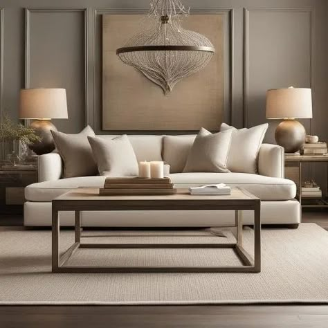 Restoration Hardware-Inspired Decor Finds on a Budget Restoration Hardware Basement, Restoration Hardware Living Room Sofas, Restoration Hardware Interiors, Restoration Hardware Living Room Inspiration, Rh Modern Living Rooms, Rh Home Decor, Arhaus Living Room Inspiration, Rh Living Room, Restoration Hardware Living Room