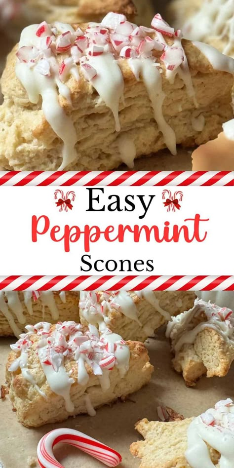 Easy Peppermint Scones Peppermint Scones Recipe, British Christmas Treats, Peppermint Bread Recipes, Christmas Scones Holidays, Peppermint Biscotti Recipe, Peppermint Breakfast, Christmas Scones Recipe, Soft Christmas Peppermints, Holiday Scones