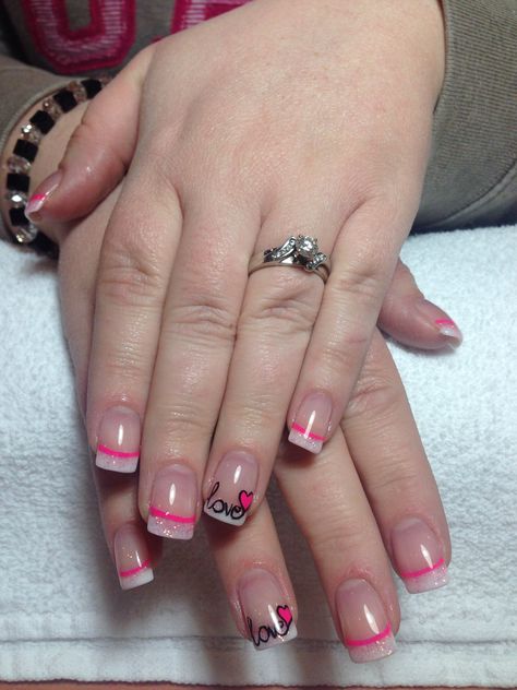 Valentine nails Nail Ideas French Tip Valentines Day, Short French Tip Acrylic Nails Valentines, Acrylic Overlay Nails Short Valentines, Short French Tips Valentines, Valentine’s Day French Manicure, Plum Nails, Korean Nails, Nail Designs Valentines, Simple Gel Nails