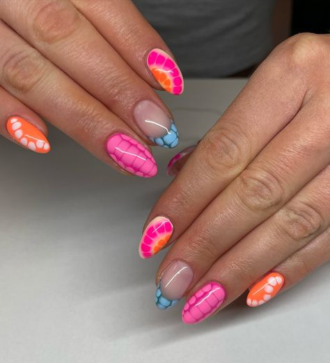 I love blooming gel - - #nailtech #nails #geloverlay #promnails #nailtech #nails #nailart #summernails #fallnails #nailart #summer #brightnails #cutenails #summernailinspo #nailinspo #utahnails #nailideas #woodscross #bountiful #smallbuisness #halloweennails #handpainted #bountifulnailsalon #woodscrossnailsalon #woodscrosssalon #bows #thanksgivingnails #christmasnails #holidaynails Cute Beach Nail Designs, Cute Blooming Gel Nails, Colorful Beach Nails, Blooming Gel Nails Designs, Blooming Gel Designs, Island Vacation Nails, Fun Vacation Nails, Blooming Nail Art, Blooming Gel Nails