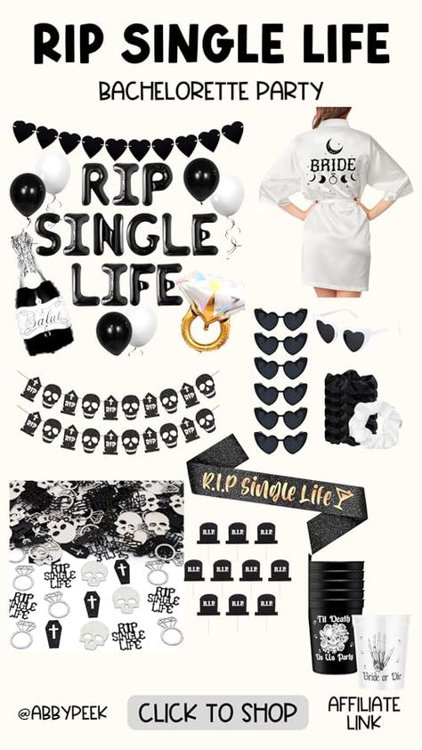 Rip Single Life Bachelorette, Bachelorette Party Trip Ideas, Bachelor Party Themes, Unique Bachelorette Party Themes, Black Bachelorette Party, Bachelorette Party Unique, Bachelorette Party Planner, Unique Bachelorette Party, Gothic Wedding Theme